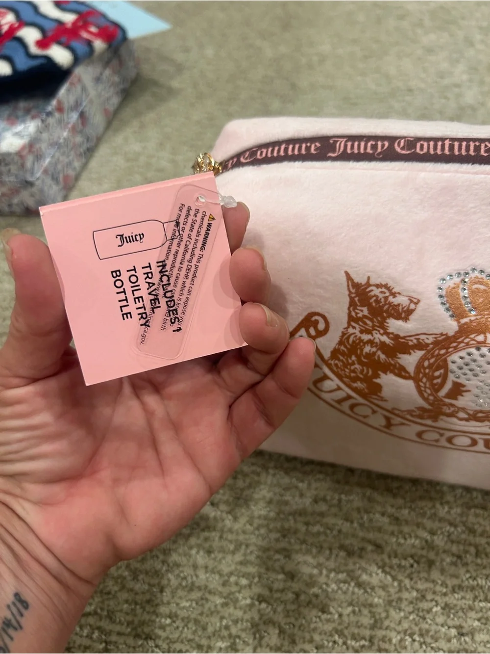 Juicy Couture Light Pink Velvet Cosmetic Pouch with Gold Crest